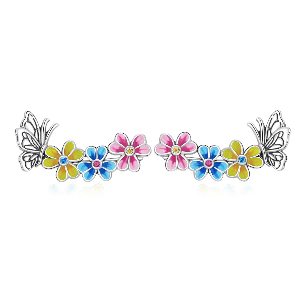 pendientes de botón con estilo pandora con mariposa y flores sce1393