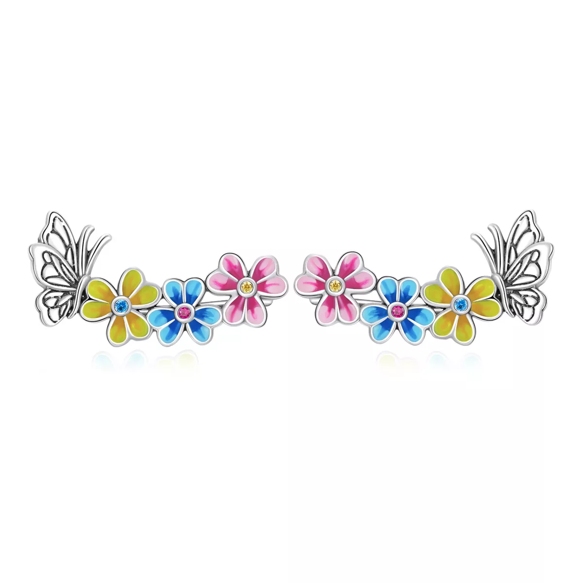 pendientes de botón con estilo pandora con mariposa y flores sce1393