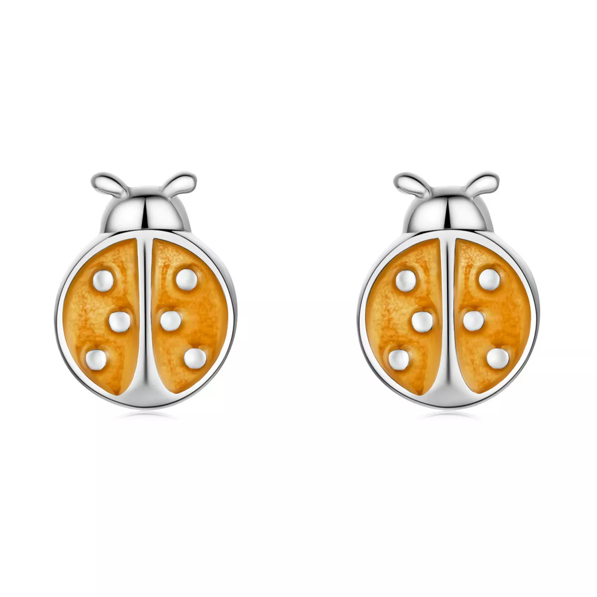 pendientes de botón con estilo pandora en forma de mariquita naranja sce1345