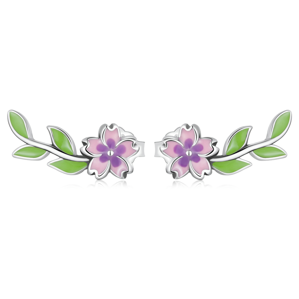 pendientes de botón de estilo pandora con flores y hojas sce1391