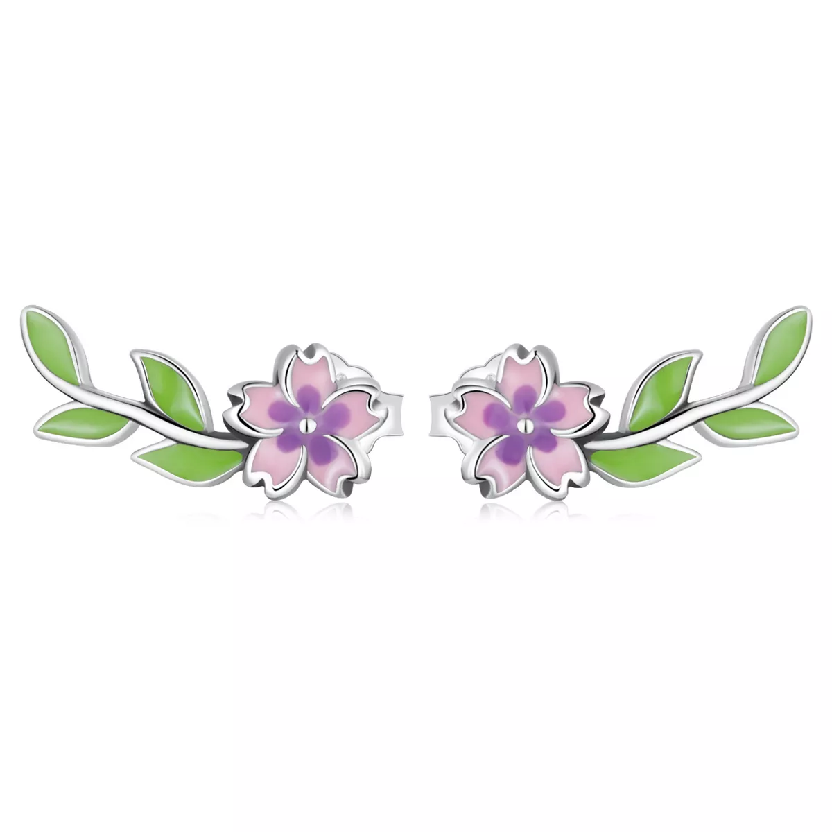 pendientes de botón de estilo pandora con flores y hojas sce1391