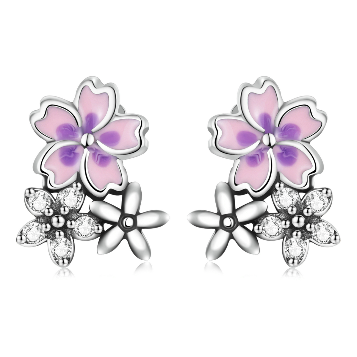pendientes de botón estilo pandora con delicadas flores sce1390