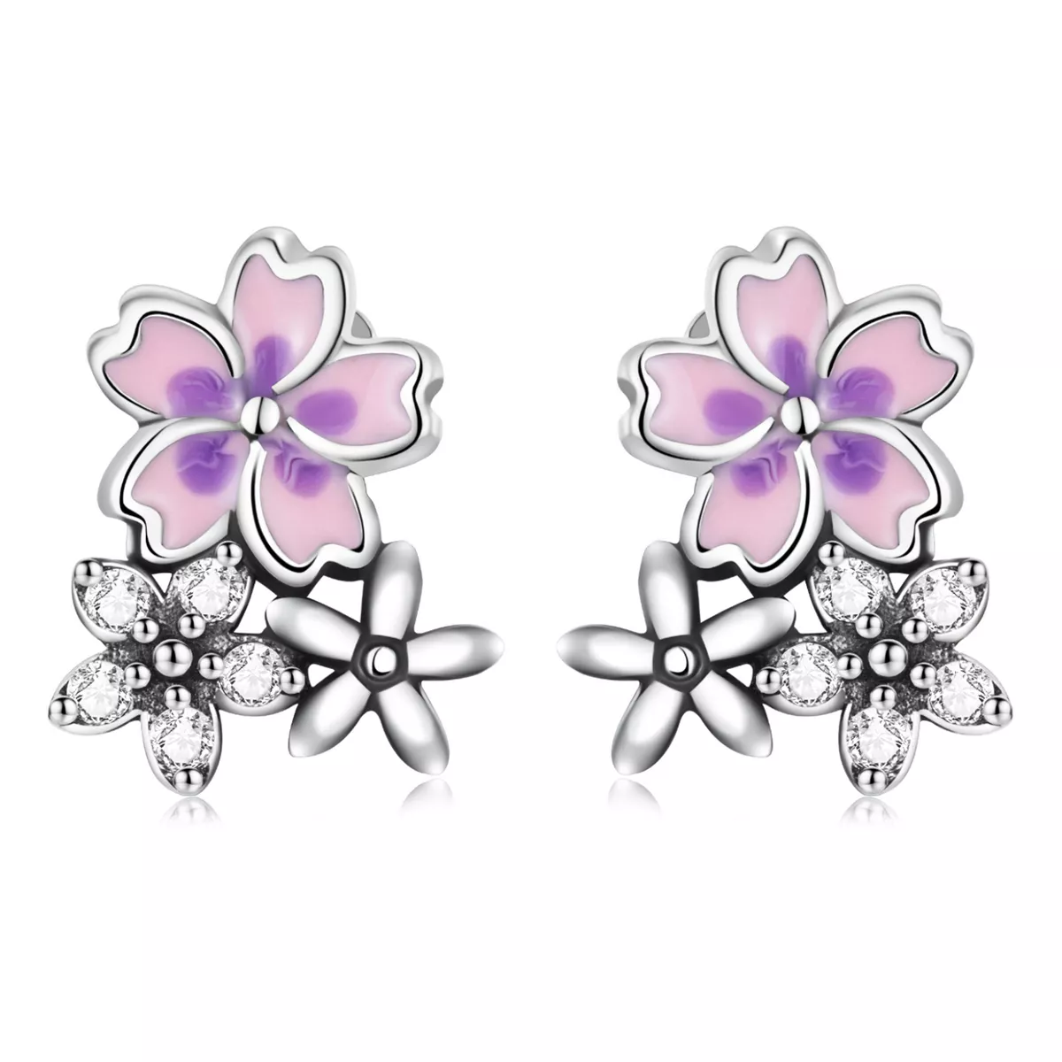 pendientes de botón estilo pandora con delicadas flores sce1390