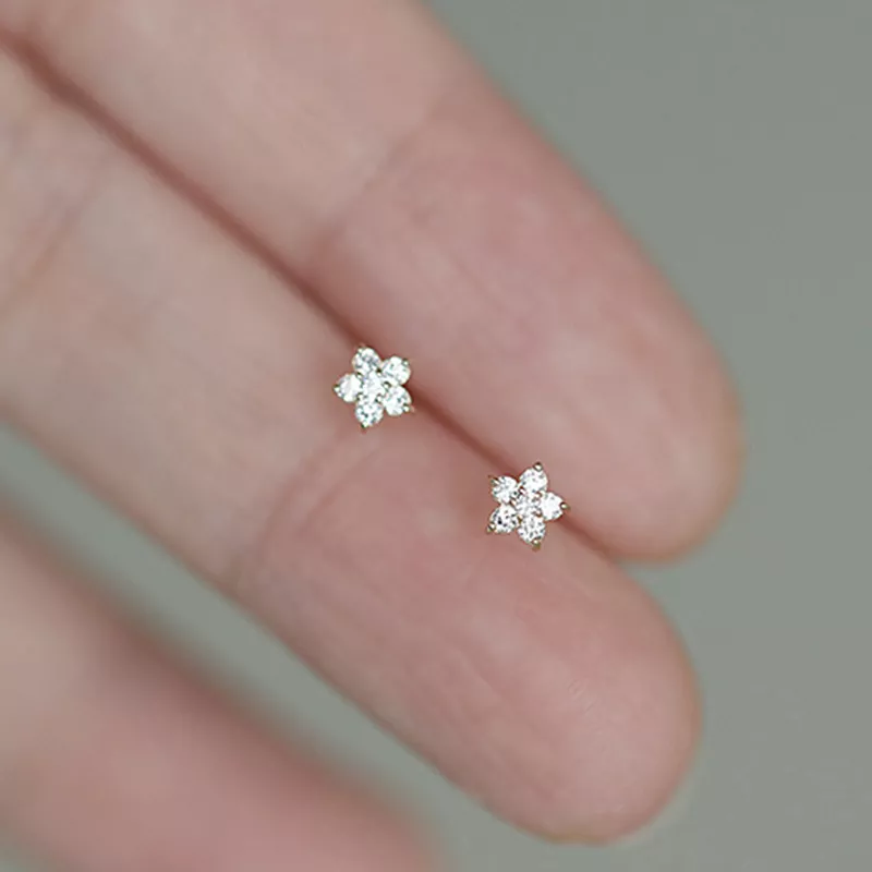 (imagen para) Pendientes de botón estilo Pandora con mini flores - BSE598-B - Ver 3
