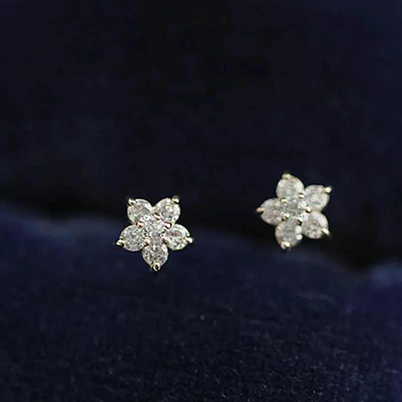(imagen para) Pendientes de botón estilo Pandora con mini flores - BSE598-B - Ver 4