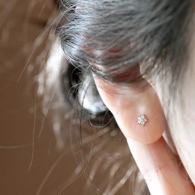 (imagen para) Pendientes de botón estilo Pandora con mini flores - BSE598-B - Ver 5