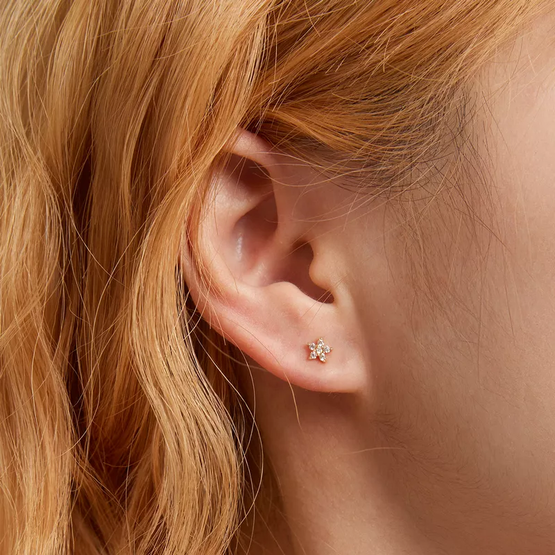 (imagen para) Pendientes de botón estilo Pandora con mini flores - BSE598-B - Ver 6