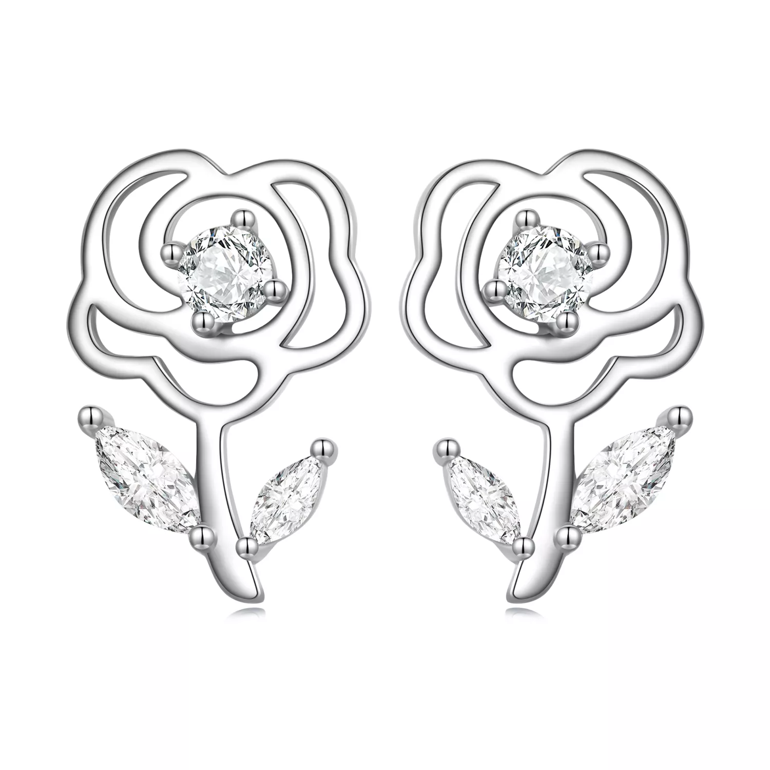 pendientes de botón estilo pandora con rosas bse714