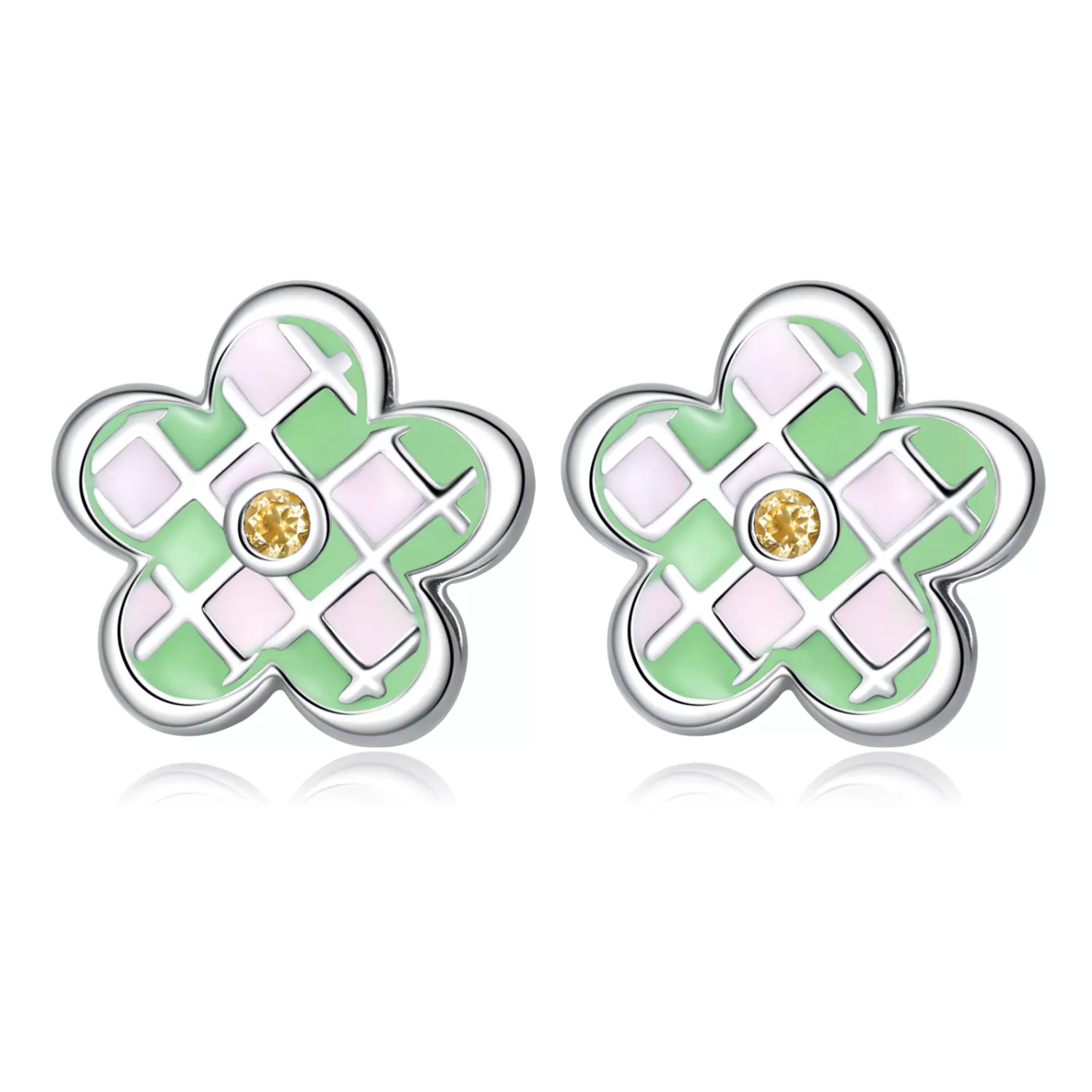 pendientes de botón estilo pandora con tablero de ajedrez de flores sce1387