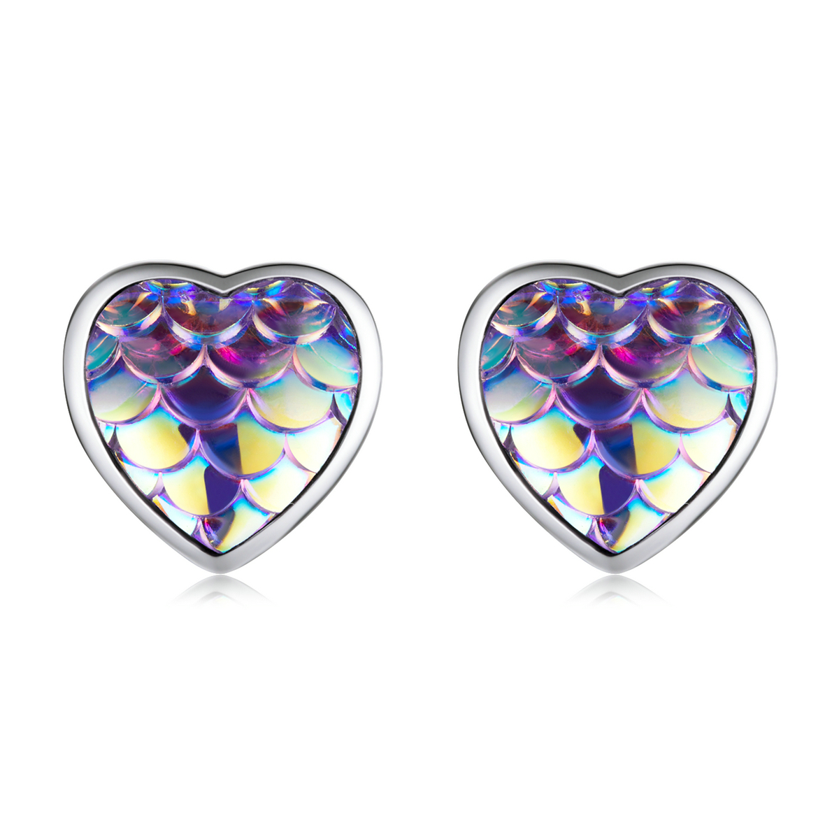 pendientes de corazón con escamas de pez estilo pandora sce1300