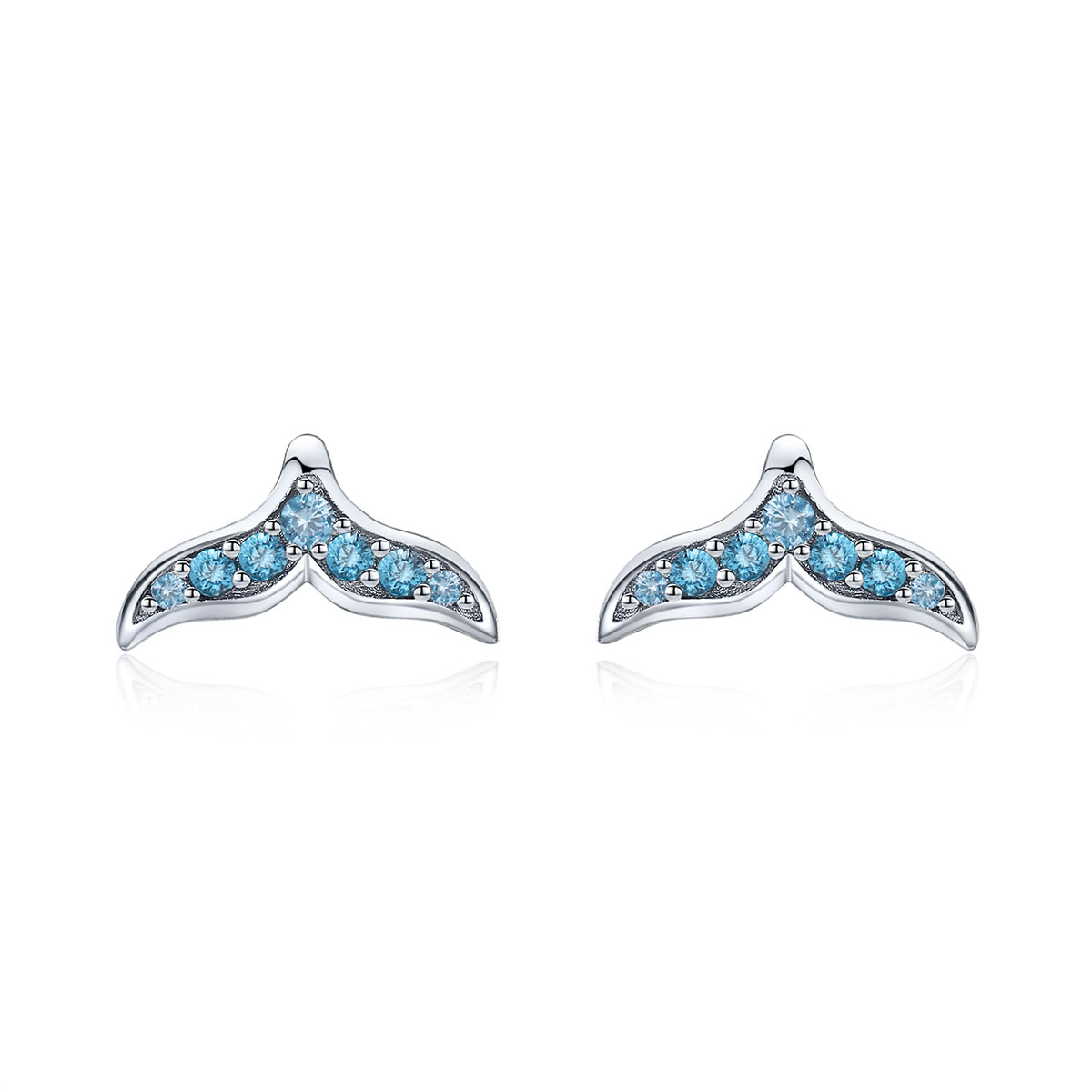 pendientes de estilo pandora con forma de cola de pez azul bse058