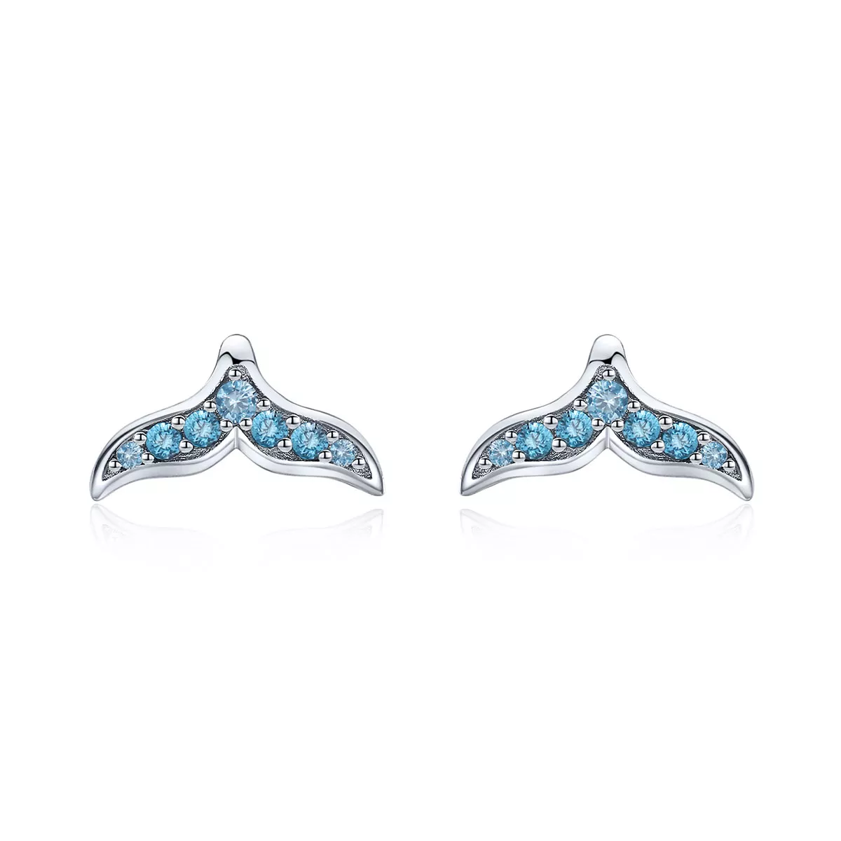 pendientes de estilo pandora con forma de cola de pez azul bse058