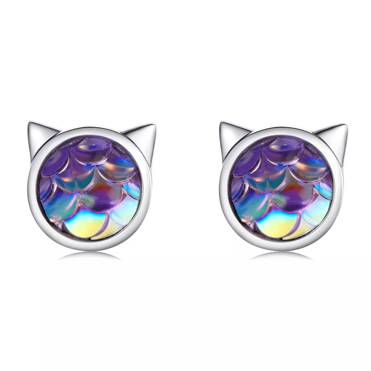pendientes estilo pandora con cabeza de gato y escamas de pez sce1301