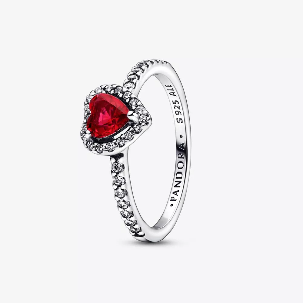 anillo pandora elevado de corazón rojo 198421c02
