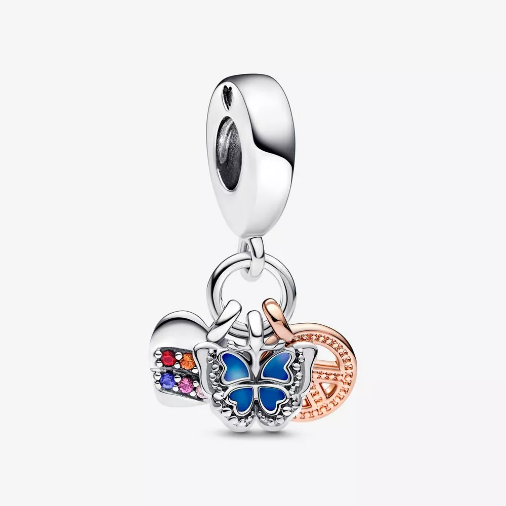 pandora charm colgante triple arcoíris en dos tonos mariposa y paz 782572c01