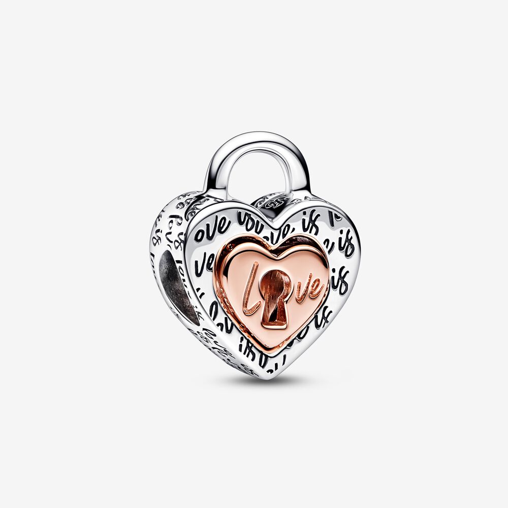 pandora charm de corazón divisible con candado bicolor 782505c00