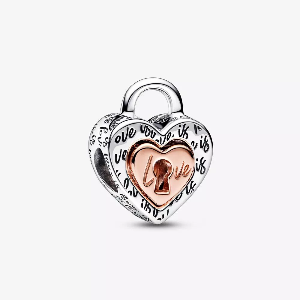 pandora charm de corazón divisible con candado bicolor 782505c00