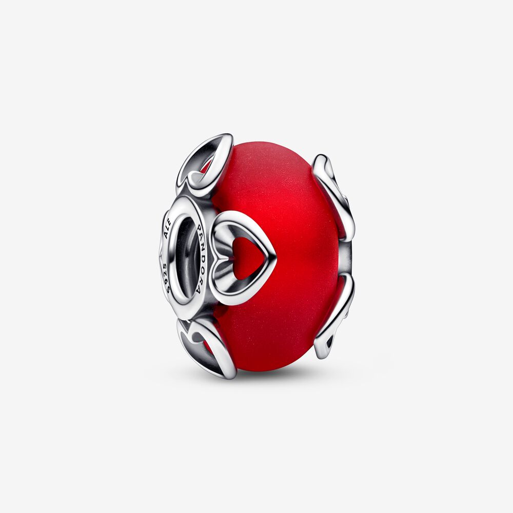 pandora charm de vidrio murano rojo helado y corazones 792497c01