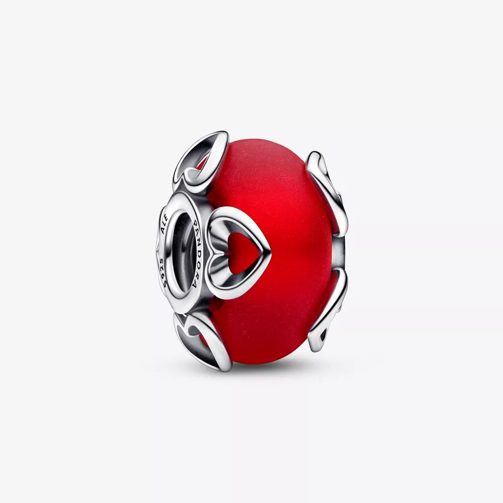 pandora charm de vidrio murano rojo helado y corazones 792497c01