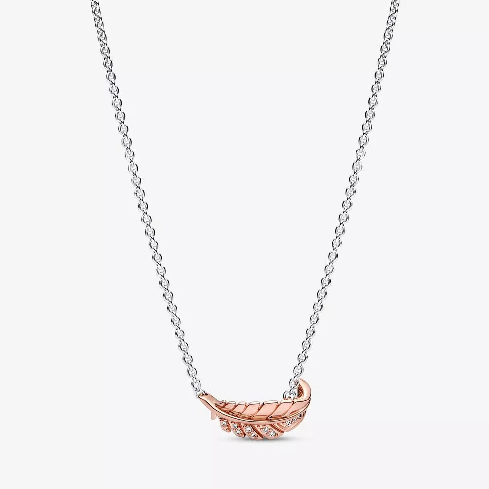 pandora collar de pluma curvada flotante de dos tonos 382575c01 45