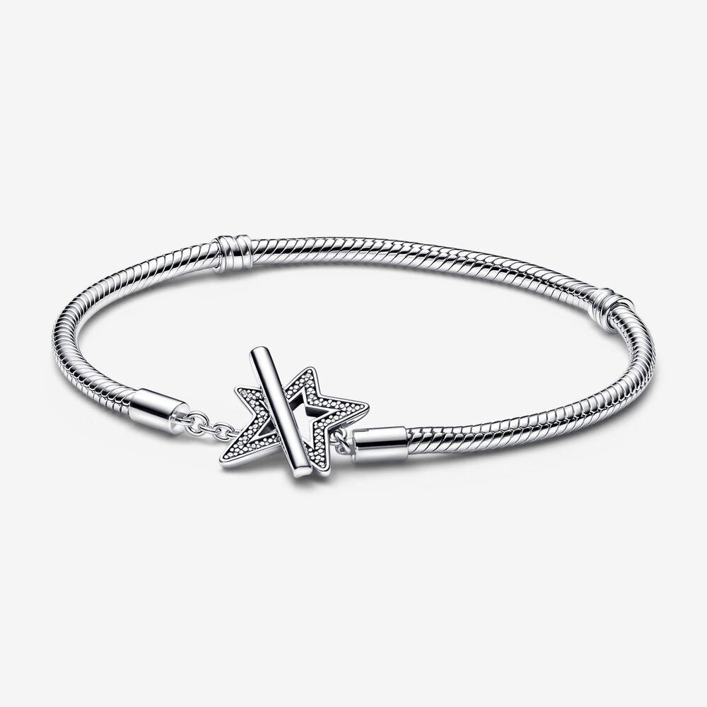 pandora moments pulsera de cadena de serpiente con barra en t y estrella asimétrica 592357c01