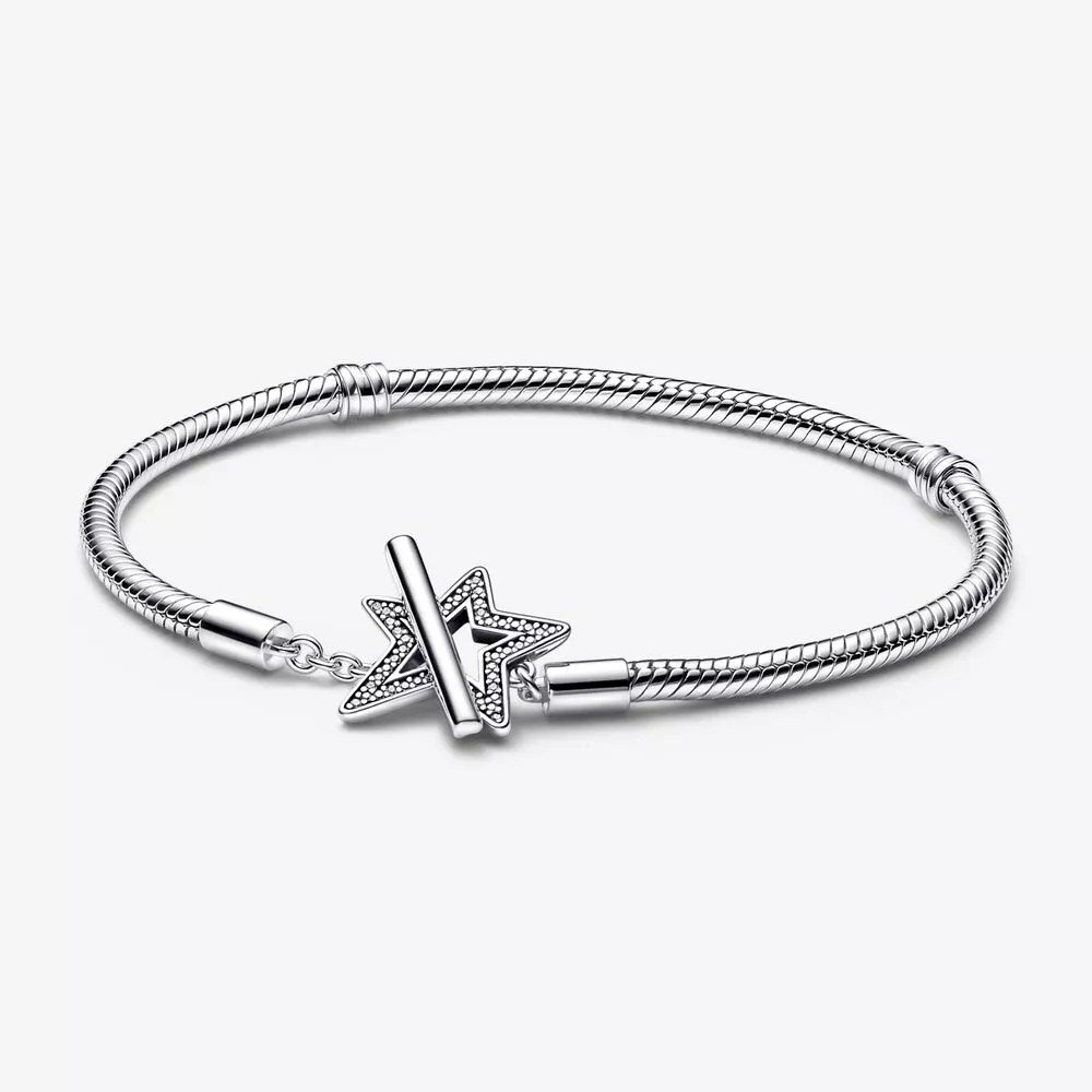 pandora moments pulsera de cadena de serpiente con barra en t y estrella asimétrica 592357c01