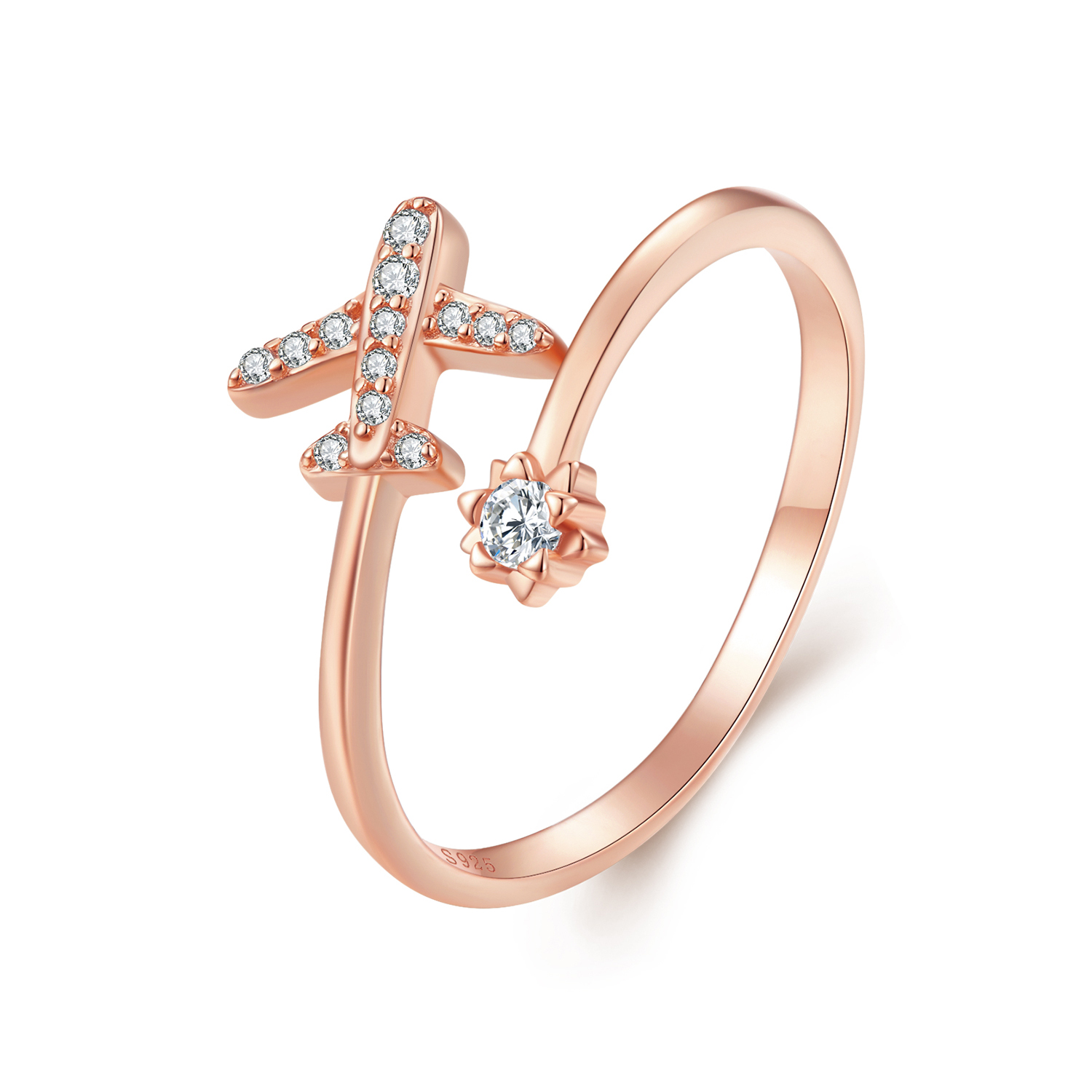 anillo abierto de distancia estilo pandora en color oro rosa scr623 c