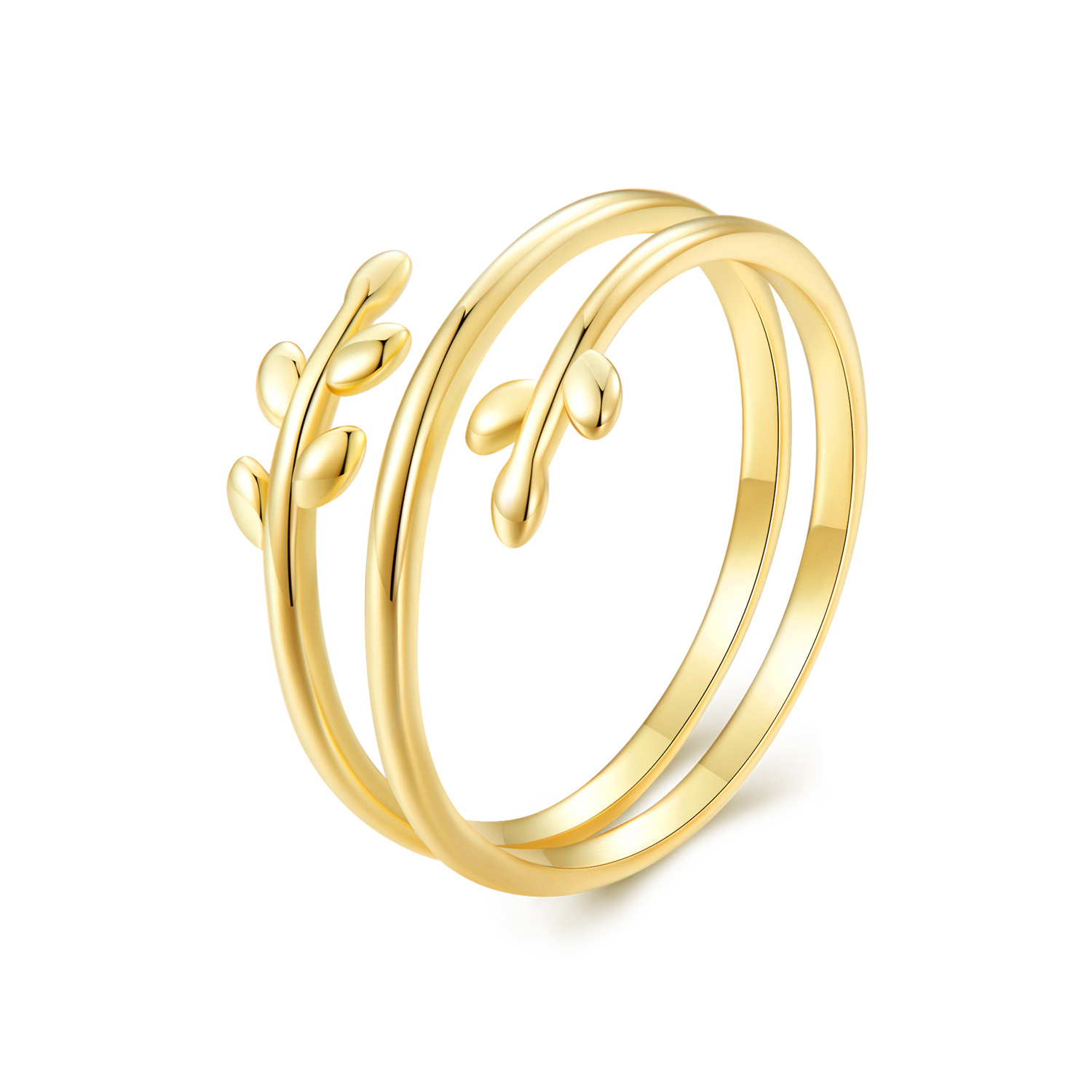 anillo abierto estilo pandora chapado en oro con círculos de hojas scr755 b