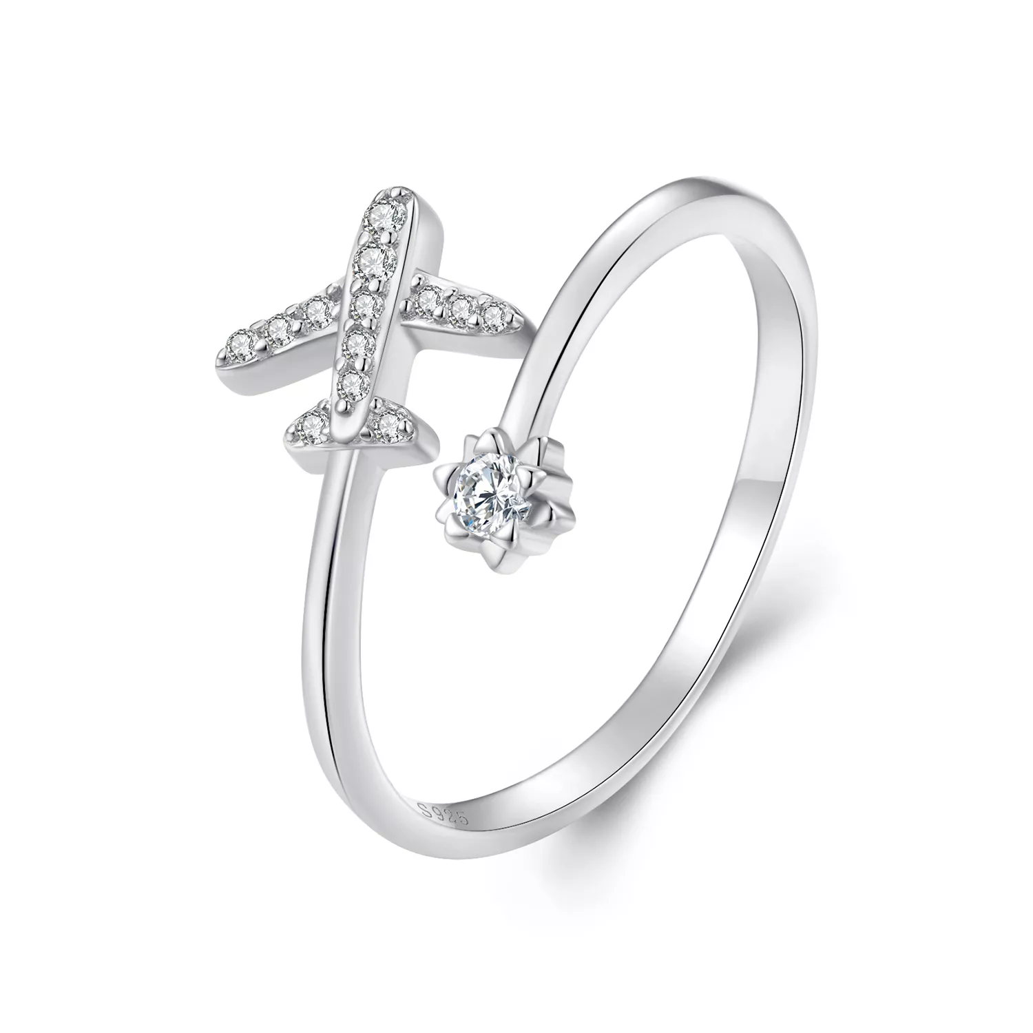 anillo abierto estilo pandora con diseño de avión scr623 a