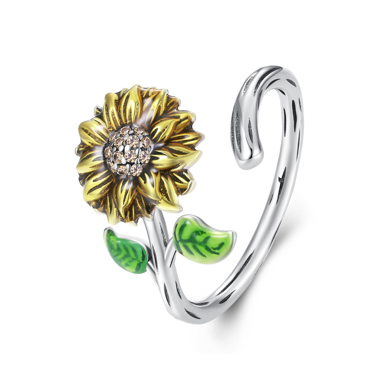 anillo abierto estilo pandora con girasol scr934