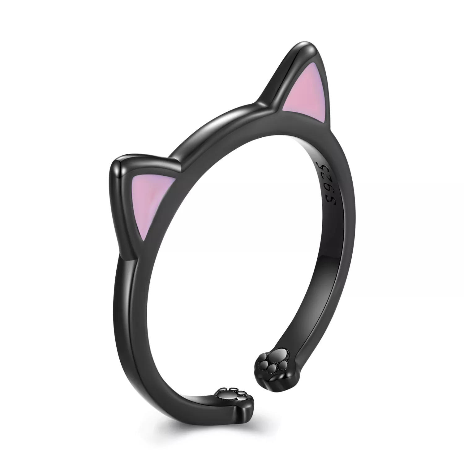 anillo abierto estilo pandora con orejas de gato negro scr922