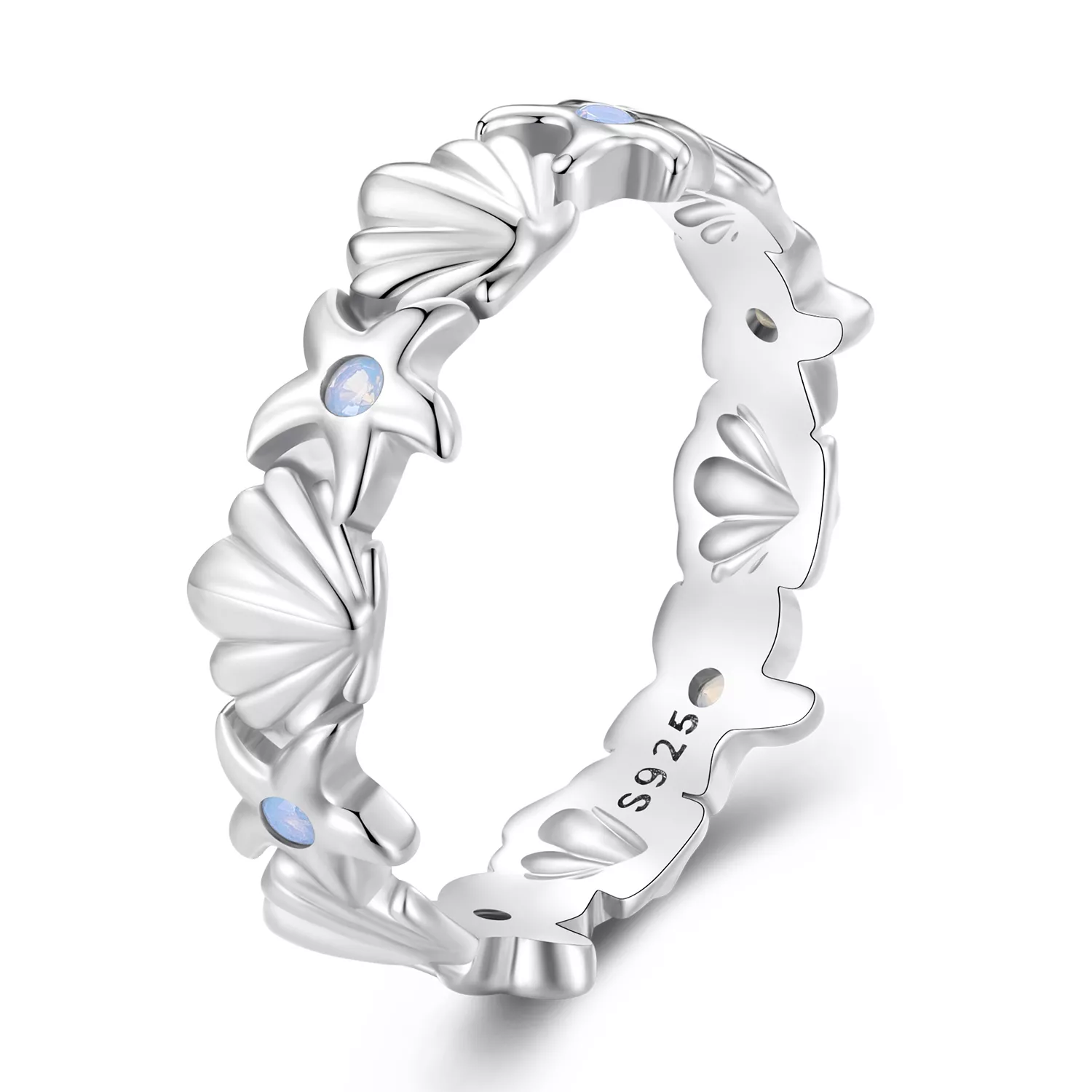 anillo estilo pandora con estrella de mar y concha bsr430