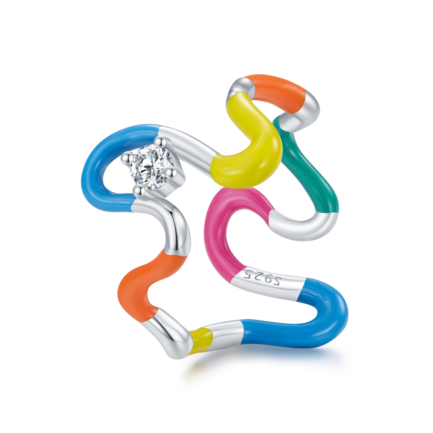 anillo estilo pandora con forma irregular en arcoíris scr940