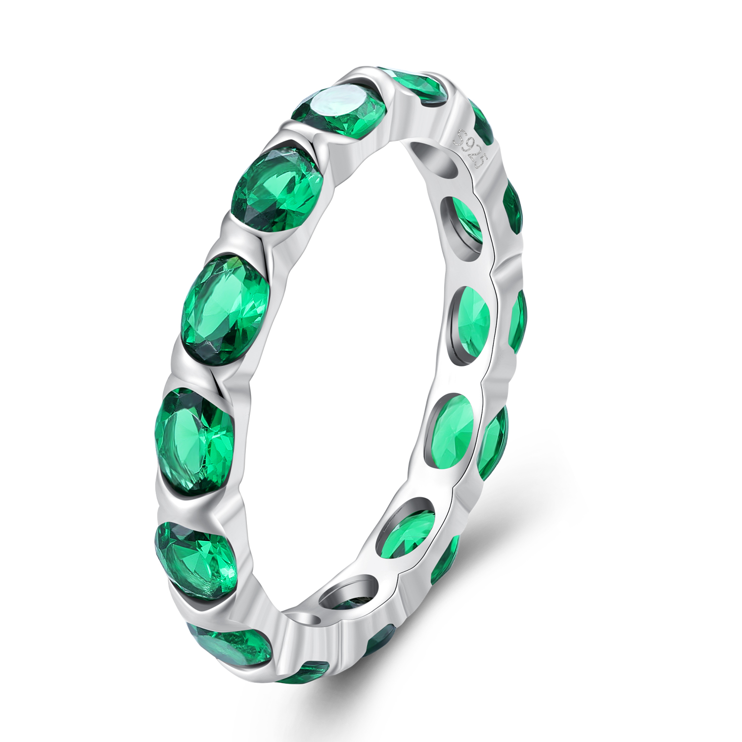 anillo estilo pandora con pavé completo de espinela verde bsr432