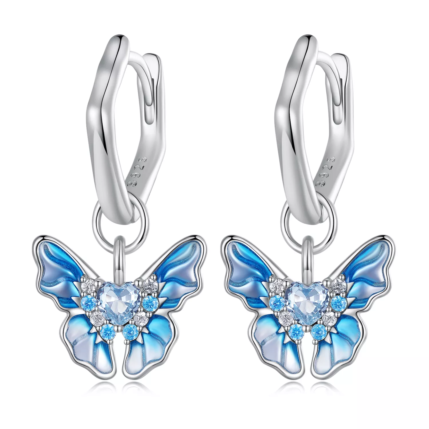 aretes de aro estilo pandora con mariposas bse845