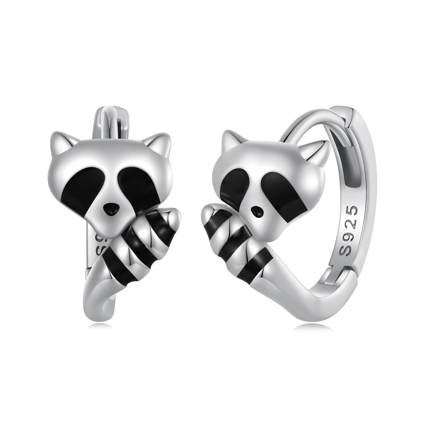 aretes tipo aros de estilo pandora con diseño de mapache sce1603