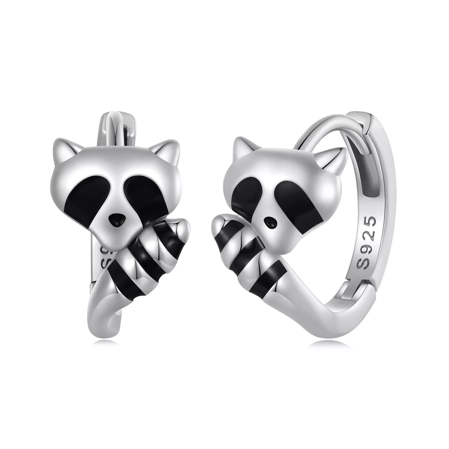 aretes tipo aros de estilo pandora con diseño de mapache sce1603