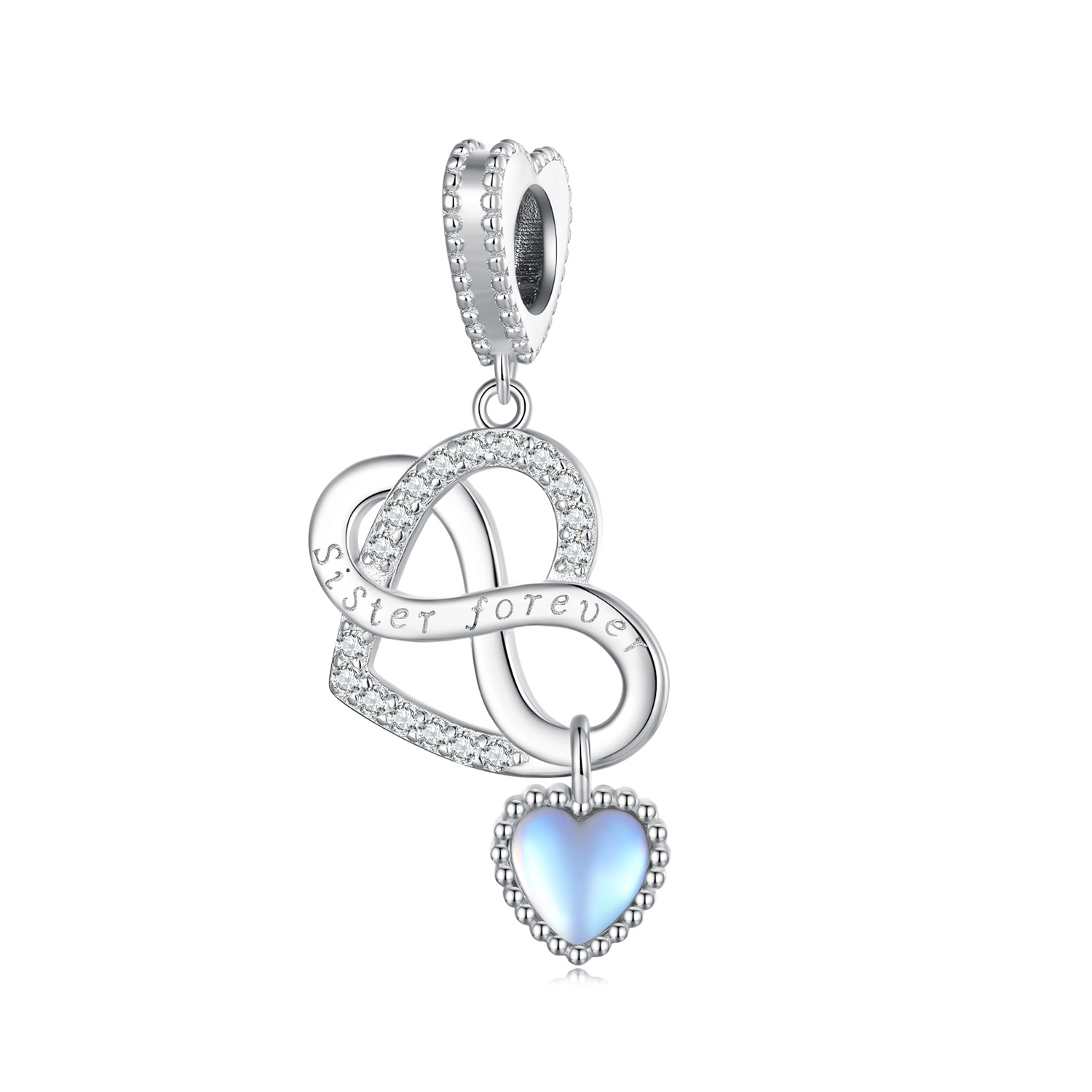 colgante de corazón estilo pandora para hermanas bsc860