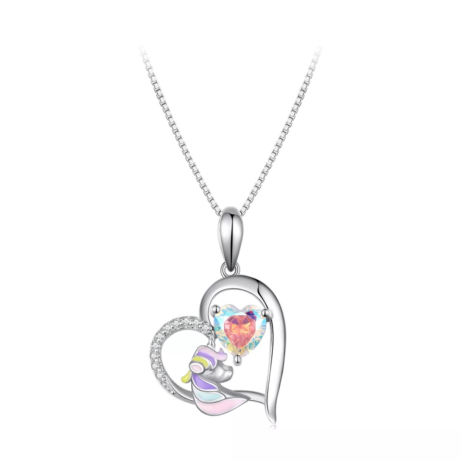 collar de estilo pandora con delicado corazón de unicornio bsn328