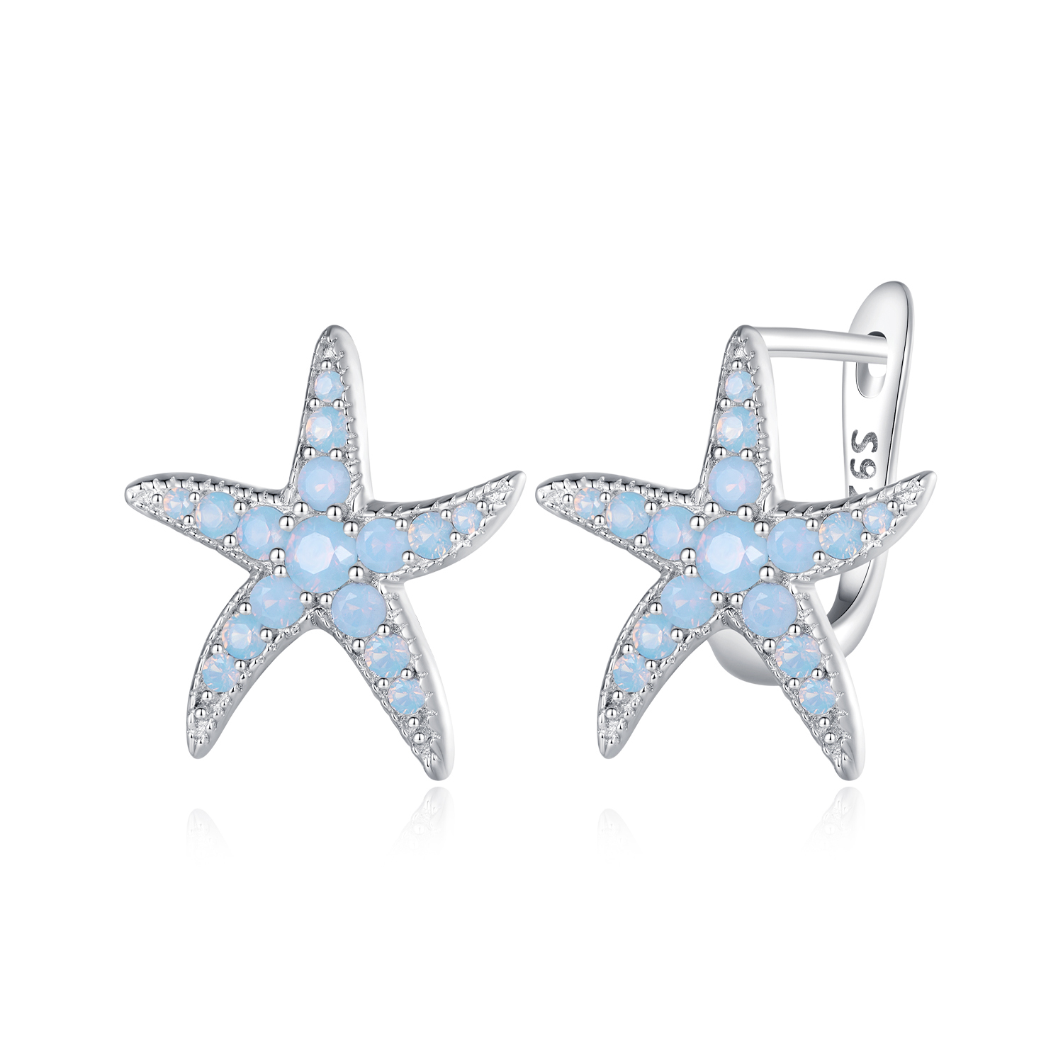 pendientes con aros estilo pandora con estrellas de mar bse840