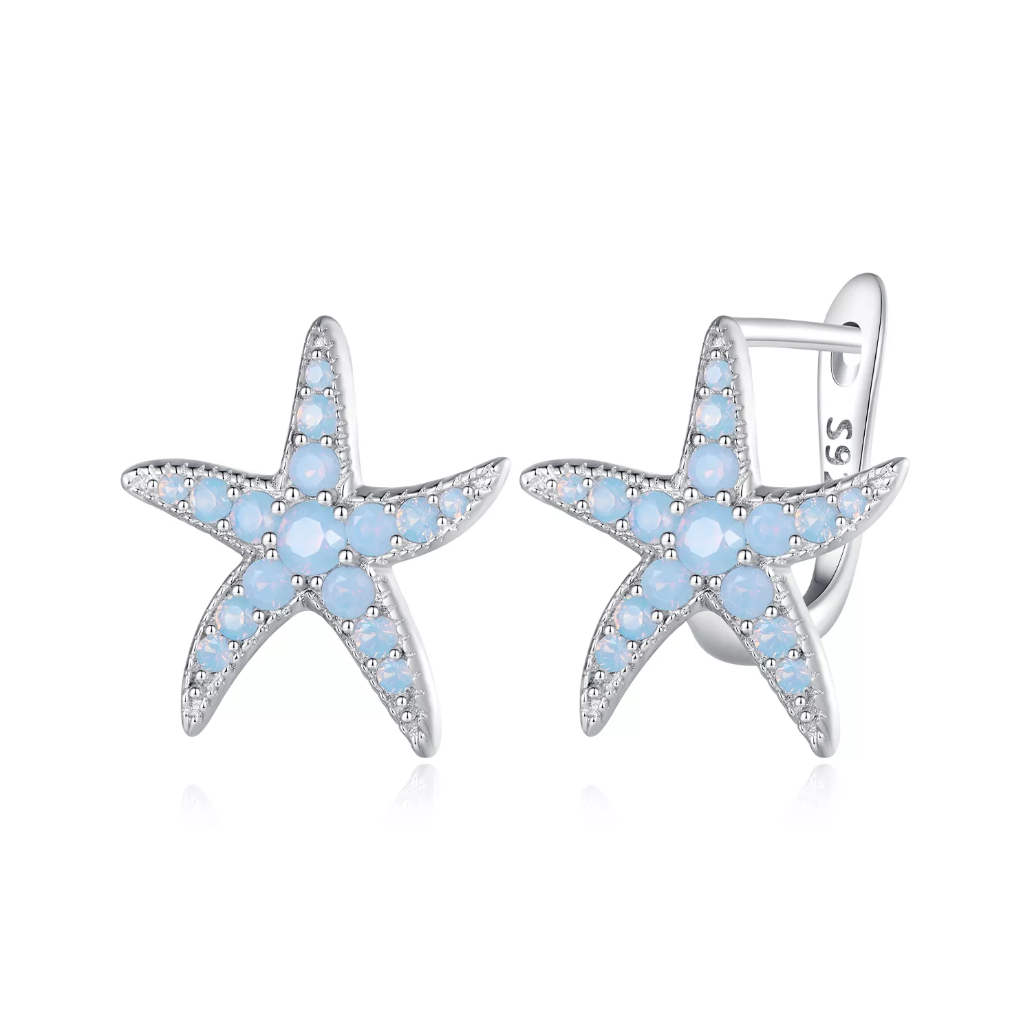 pendientes con aros estilo pandora con estrellas de mar bse840