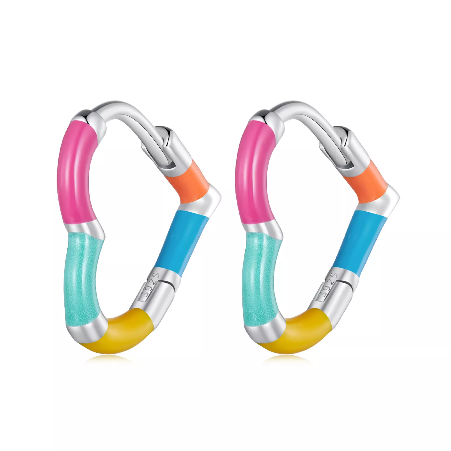 pendientes de aros con corazón arcoíris de estilo pandora sce1607