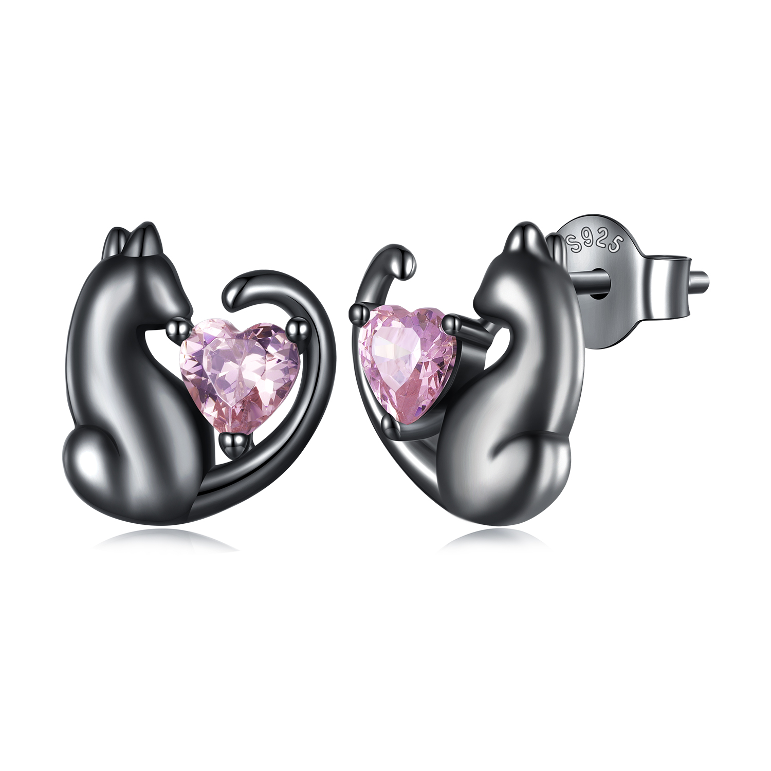 pendientes de botón con diseño de gato negro al estilo pandora sce1591 d