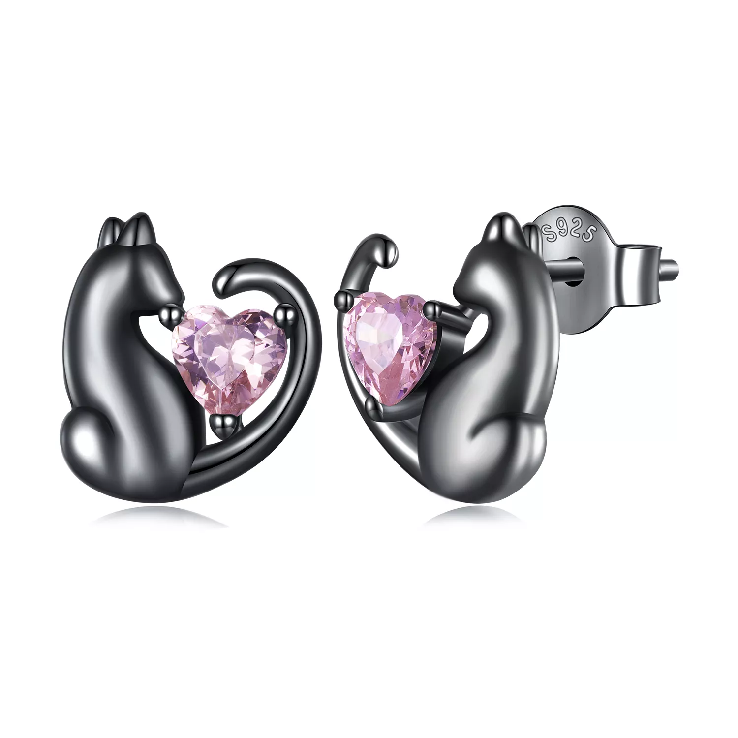 pendientes de botón con diseño de gato negro al estilo pandora sce1591 d