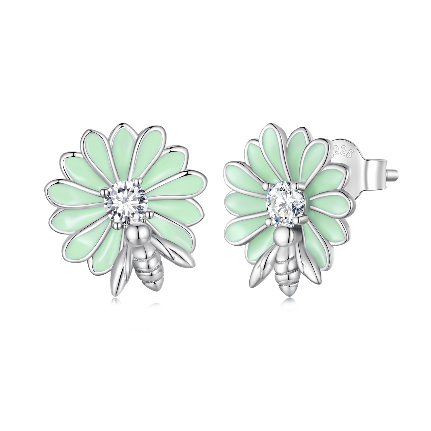 pendientes de botón estilo pandora con abeja y margarita sce1598