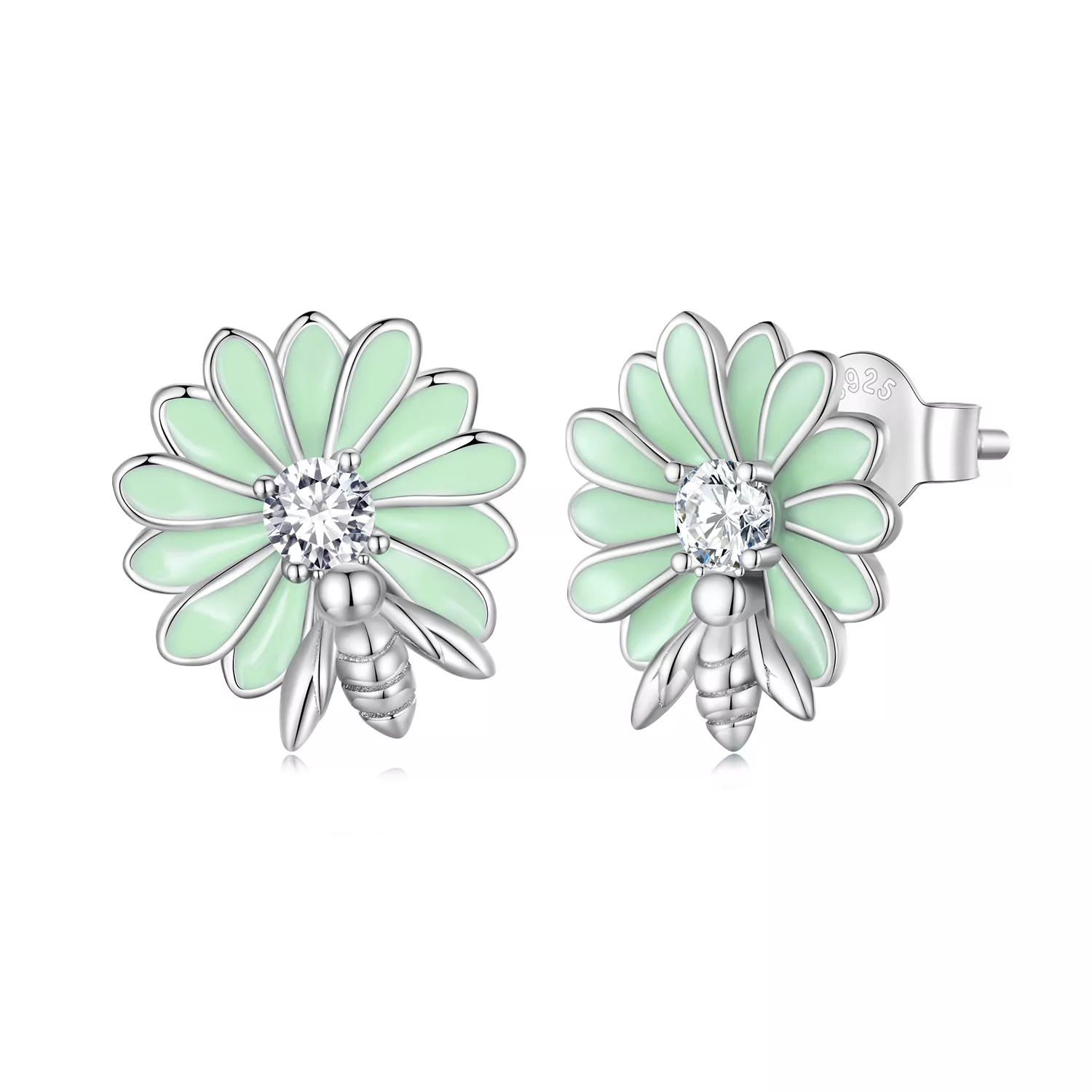 pendientes de botón estilo pandora con abeja y margarita sce1598