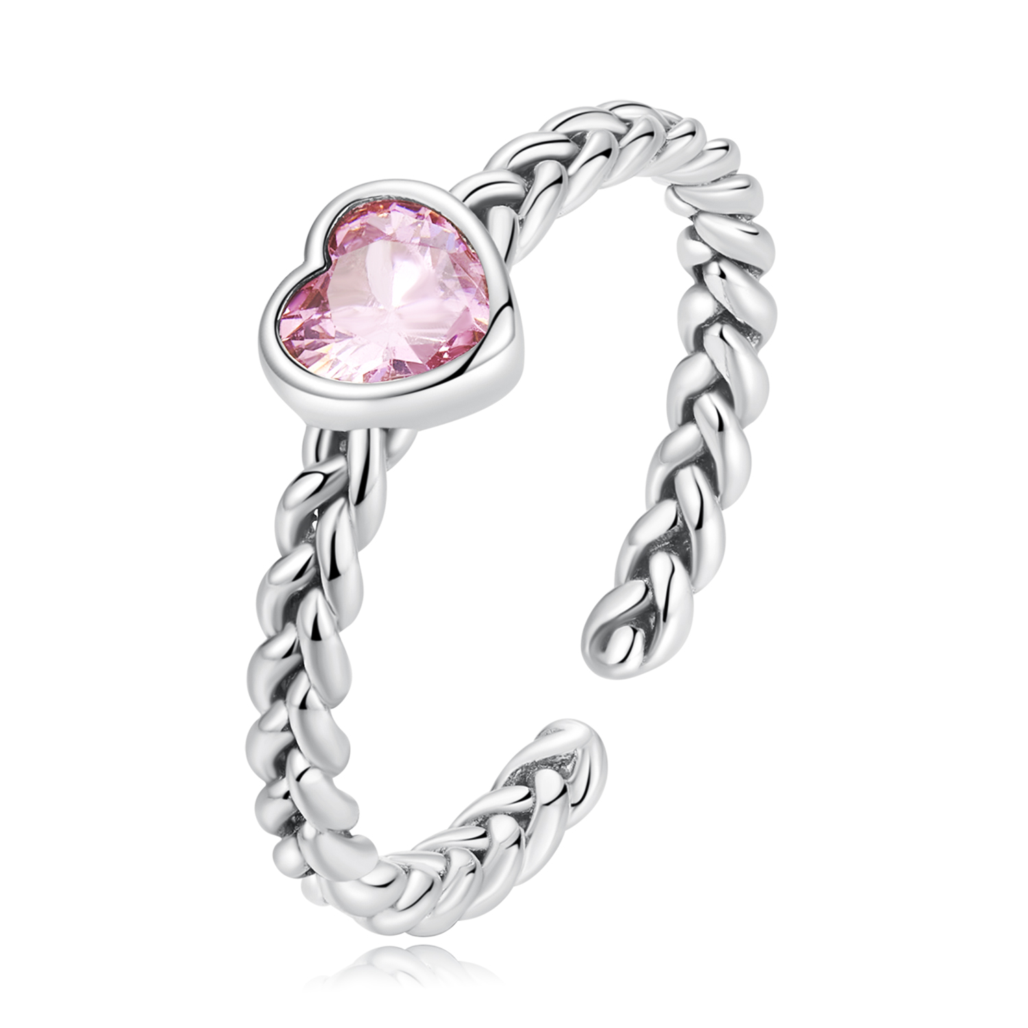 anillo con estilo pandora en forma de corazón rosa scr865