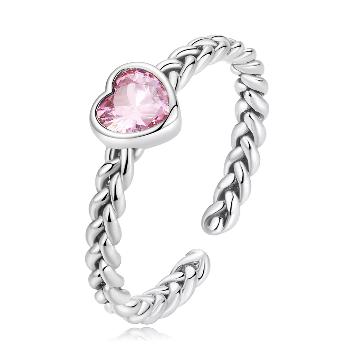 anillo con estilo pandora en forma de corazón rosa scr865