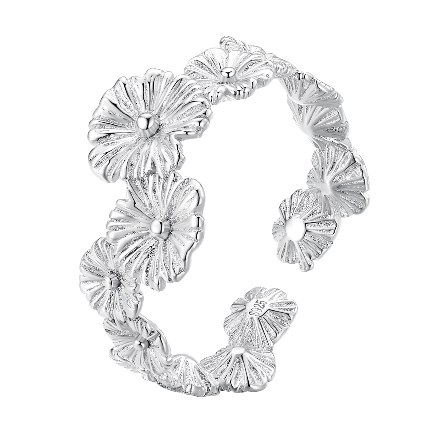 anillo de banda clásico estilo pandora con flores de margarita bsr382