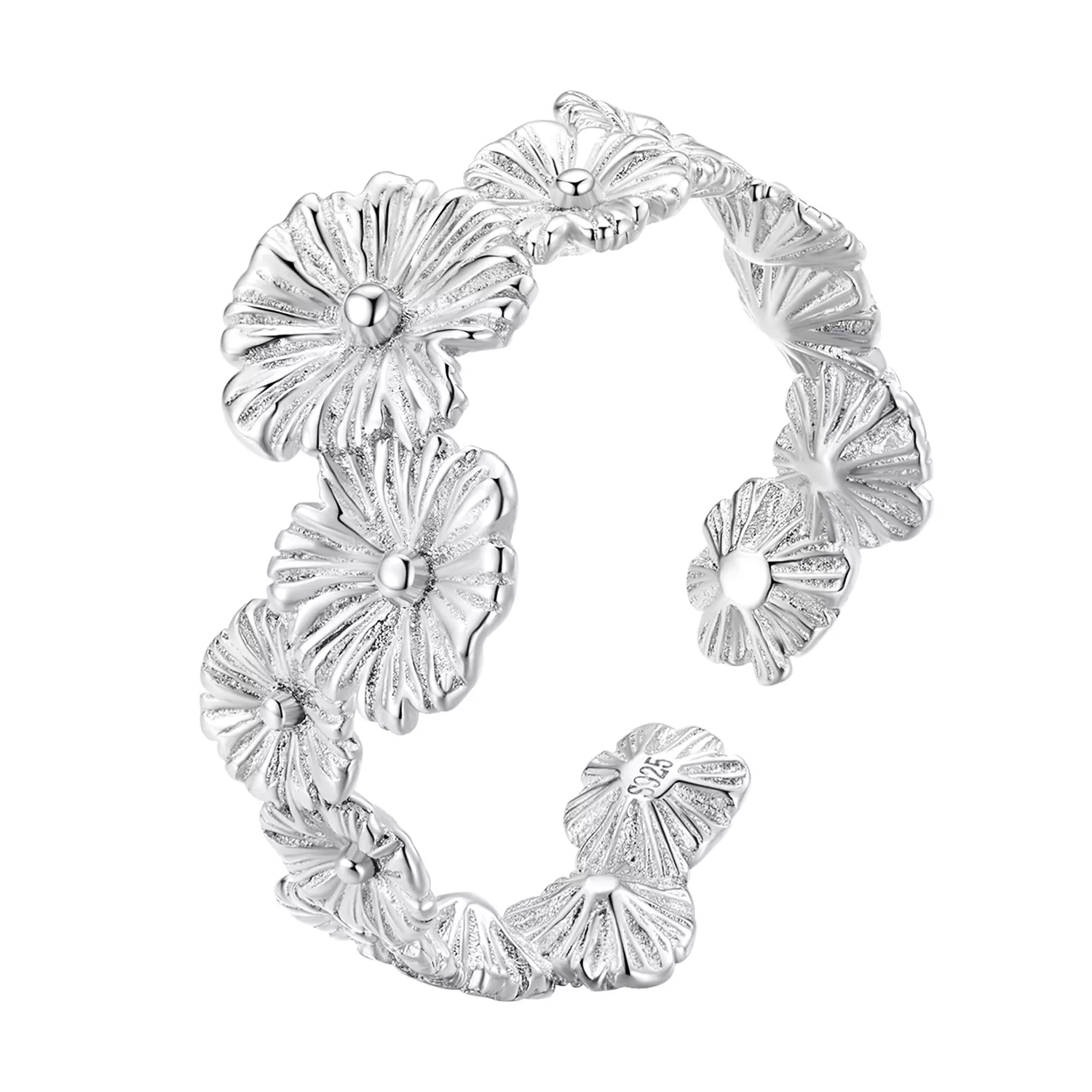 anillo de banda clásico estilo pandora con flores de margarita bsr382